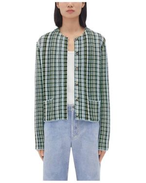Bottega Veneta Checked Round Neck Cardigan - Blue