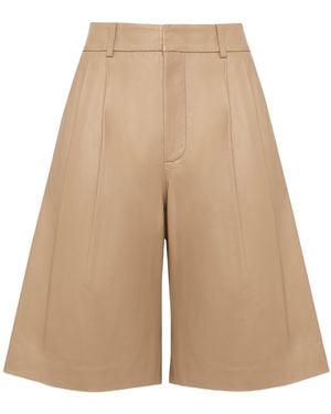 Yves Salomon Pleated Leather Shorts - Natural
