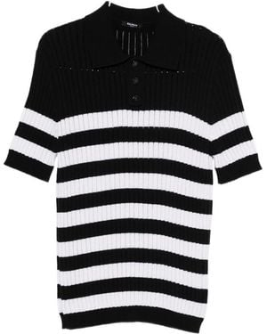 Balmain Stripe Patterned Short-Sleeve Knit Polo Shirt - Black