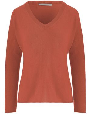 Allude Ribbed V-Neck Knitted Jumper - Orange