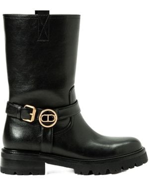 Twinset Buckle-Embellished Leather Boots - Black