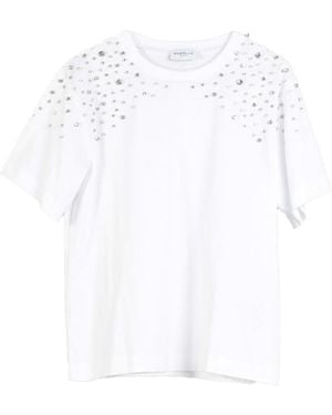 Marella T-Shirt With Decorative Rhinestones - White