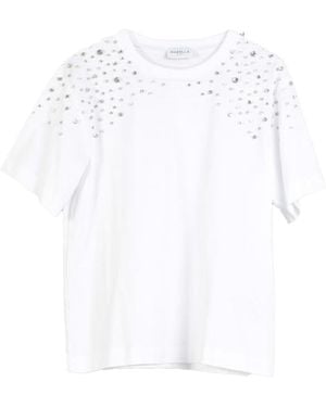 Marella T-Shirt With Decorative Rhinestones - White