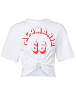 Rabanne Printed Cropped Cotton-Blend T-Shirt - White
