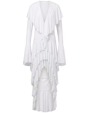 Norma Kamali Tiered Ruffled Asymmetric Maxi Dress - White