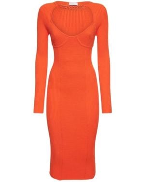 GIUSEPPE DI MORABITO Ribbed Viscose Midi Dress W/Chain Detail - Red