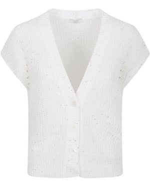 Peserico Sequinned Short-Sleeve Cardigan - White