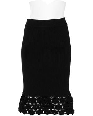 Ganni Crochet-Hem Knitted Midi Skirt - Black