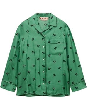 Marni Silk Twill Pajama Shirt With Floral Print - Green