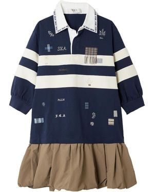 Sea Embroidered Appliquéd Cotton-Jersey Mini Dress - Blue