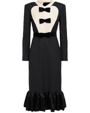 Valentino Virgin Wool Midi Dress With Bows - Black