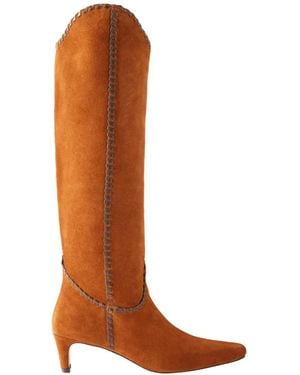 STAUD Wally Suede Knee Boots - Brown