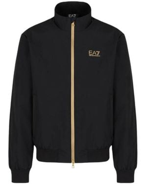 EA7 Logo Printed Zipped Jacket - Black