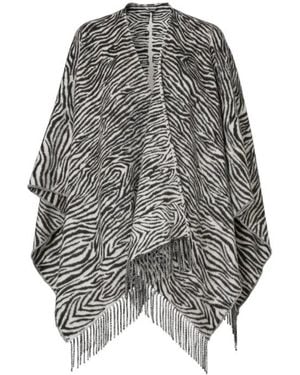 Fendi Wool Poncho With Tiger Animalier Print - Gray