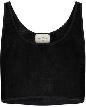LeKasha Cropped Linen Top - Black