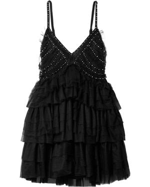 LoveShackFancy Jude Embellished Ruffled Mini Dress - Black