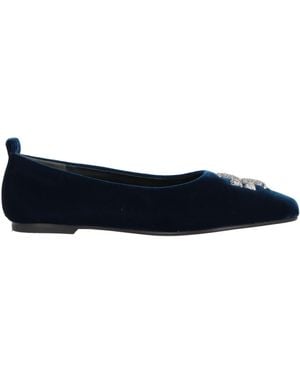Tory Burch Velvet Ballet Flats With Crystal Embellishments - Blue