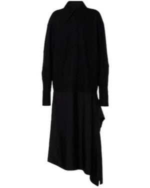 Jil Sander Asymmetric Wool-Trimmed Shirt Dress - Black