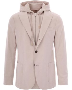 Eleventy Long-Sleeved Hooded Suit Jacket - Pink