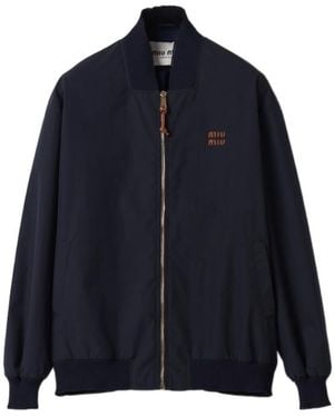 Miu Miu Logo-Patches Bomber Jacket - Blue