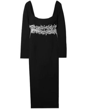 Oscar de la Renta Crystal-Embellished Wool-Blend Midi Dress - Black