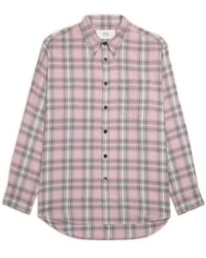 Ami Paris Checked Long-Sleeved Shirt - Gray