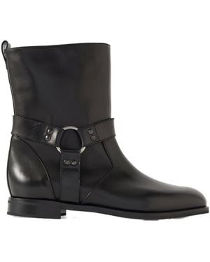 Manolo Blahnik Buckled Leather Biker Boots - Black
