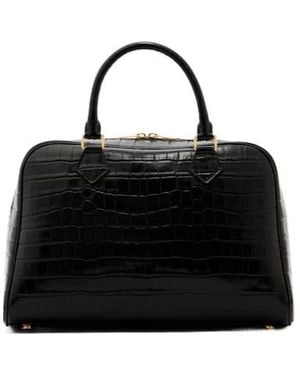 Nili Lotan Jaclyn Croc-Effect Leather Bowling Bag - Black