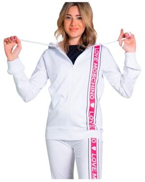 Moschino Logo Printed Zipper Casual Jacket - White