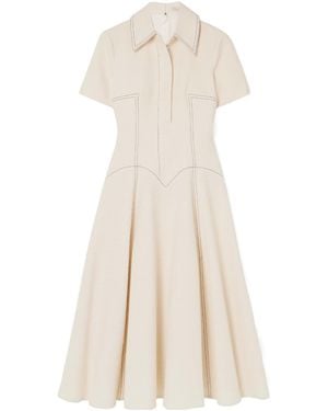 Emilia Wickstead Paneled Topstitched Denim Midi Dress - Natural