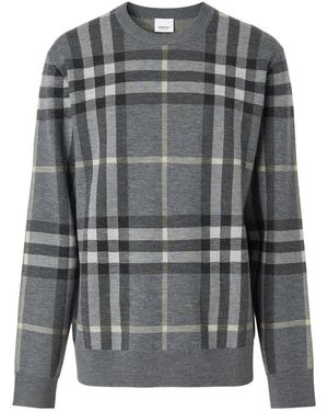 Burberry Check-Pattern Wool-Silk Jumper - Grey
