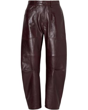 Nili Lotan Leather Wide-Leg Casual Trousers - Purple