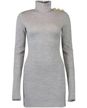 Balmain Turtleneck Long-Sleeve Dress - Grey