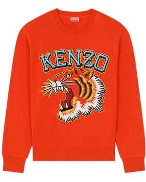 KENZO Logo Embroidered Crewneck Sweatshirt - Orange