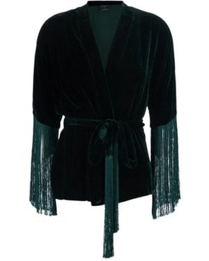 Antonelli Fringed Velvet Cardigan - Black