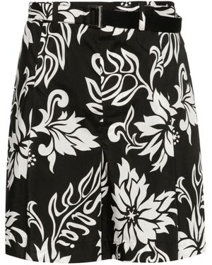 Sacai Floral-Print Belted Shorts - Black