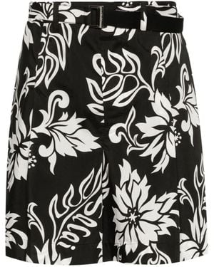 Sacai Floral-Print Belted Shorts - Black