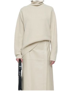 JOSEPH Ribbed Paneled Turtleneck Sweater - White