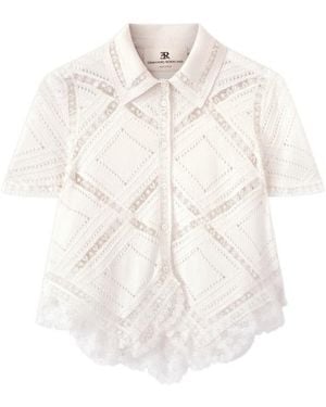 Ermanno Scervino Short-Sleeve Knit Shirt With Valenciennes Lace - White