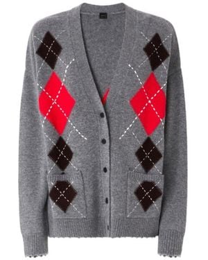 Pinko Wool And Cashmere Cardigan With Diamond Motif - Gray