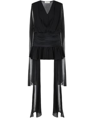 Blumarine V-Neck Draped Pleated Top - Black