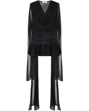Blumarine V-Neck Draped Pleated Top - Black