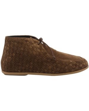 Bottega Veneta Intrecciato Designed Lace-Up Boots - Brown