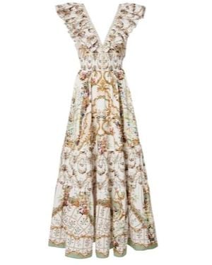 CAMILLA Floral Ruffled Cotton Maxi Dress - Metallic