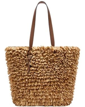 Valextra Wavy Raffia Tote Bag - Brown
