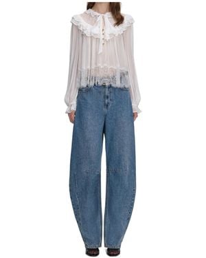 Self-Portrait Georgette Lace Blouse - Blue