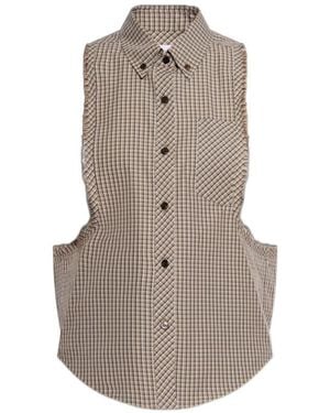 Versace Micro-Check Sleeveless Shirt - Natural