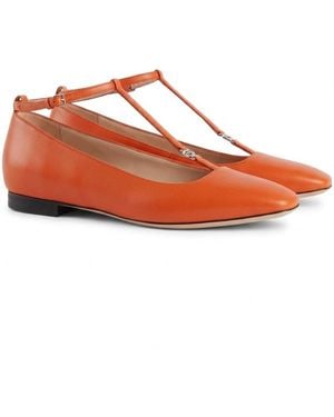 Gucci Gg-Plaque T-Bar Ballerina Shoes - Orange