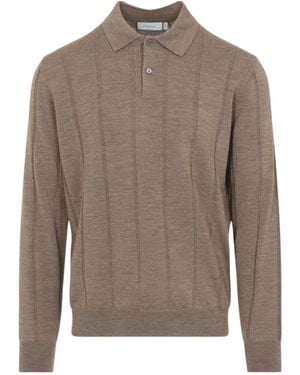 Canali Textured Polo Knitted Top - Brown