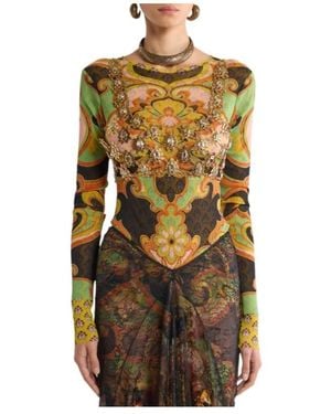 Etro See-Through Metal Crop Top With Crystals - Multicolor
